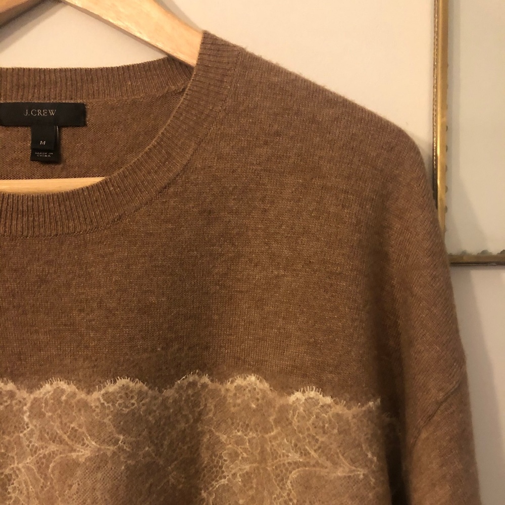 Nude JCrew Sweater with Lace Detail